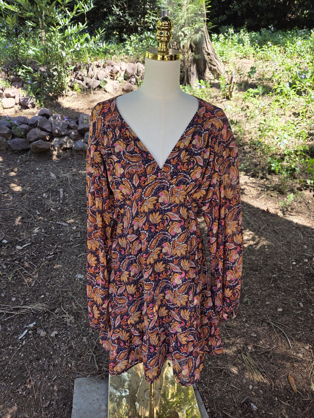 Dress Forum Los Angeles Multicolor Boho V-Neck Long‎ Sleeve Paisley Dress